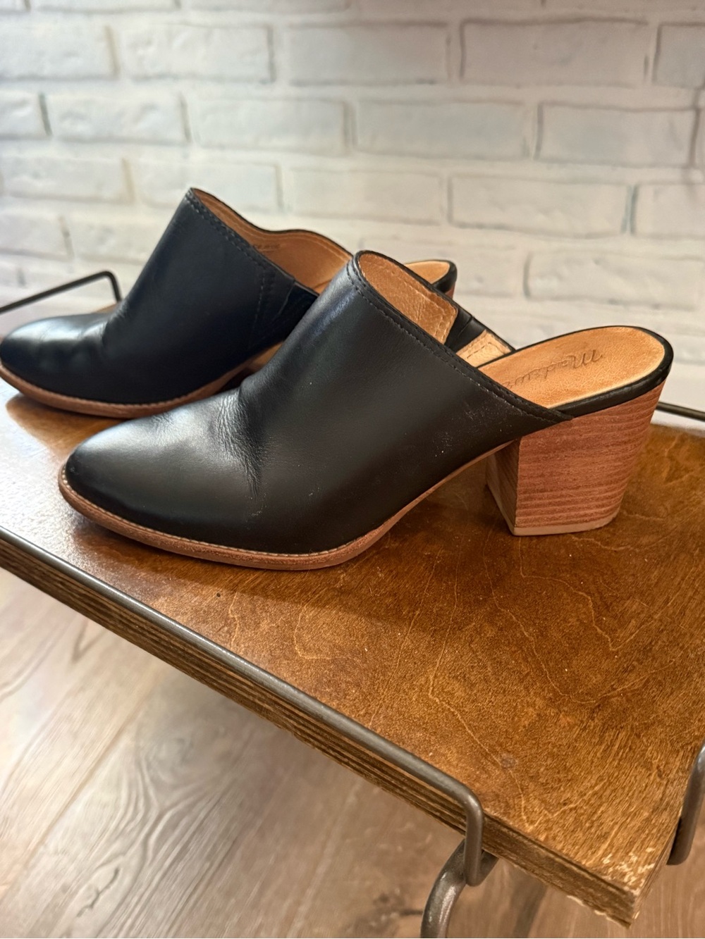 Madewell Black Leather Block Heel Mules - Women Shoes